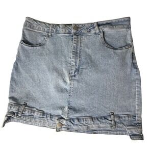 TGLA Aria Denim Mini Skirt Light Blue Wash Asymmetrical Foldover Bottom Hem-L